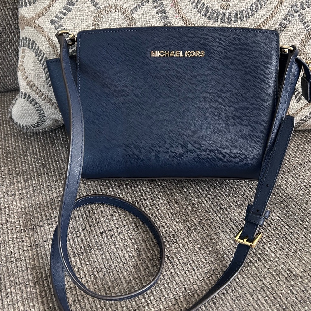 Michael Kors Blue Crossbody Bag with Gold Accents